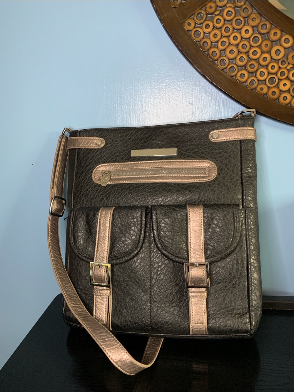 Black Conceal/Carry Shoulder Bag with Rose Gold Trim